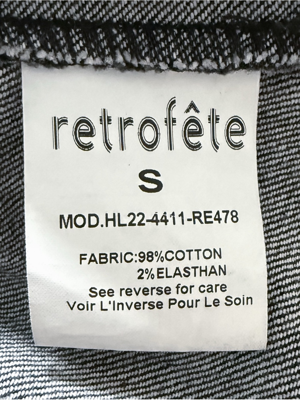 Retrofete Moira Light Grey Acid Wash Denim One 3/4 Puff Sleeve Top Small - Picture 10 of 11
